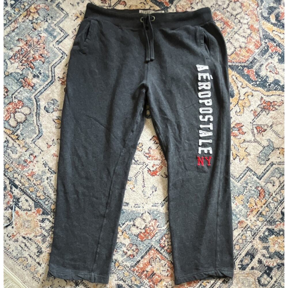 Aéropostale Men's Dark Gray Sweatpants L Drawstring Logo Fleece Activewear